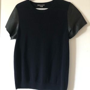 Vince Wool Shirt W/ Black 100% Lamb Leather